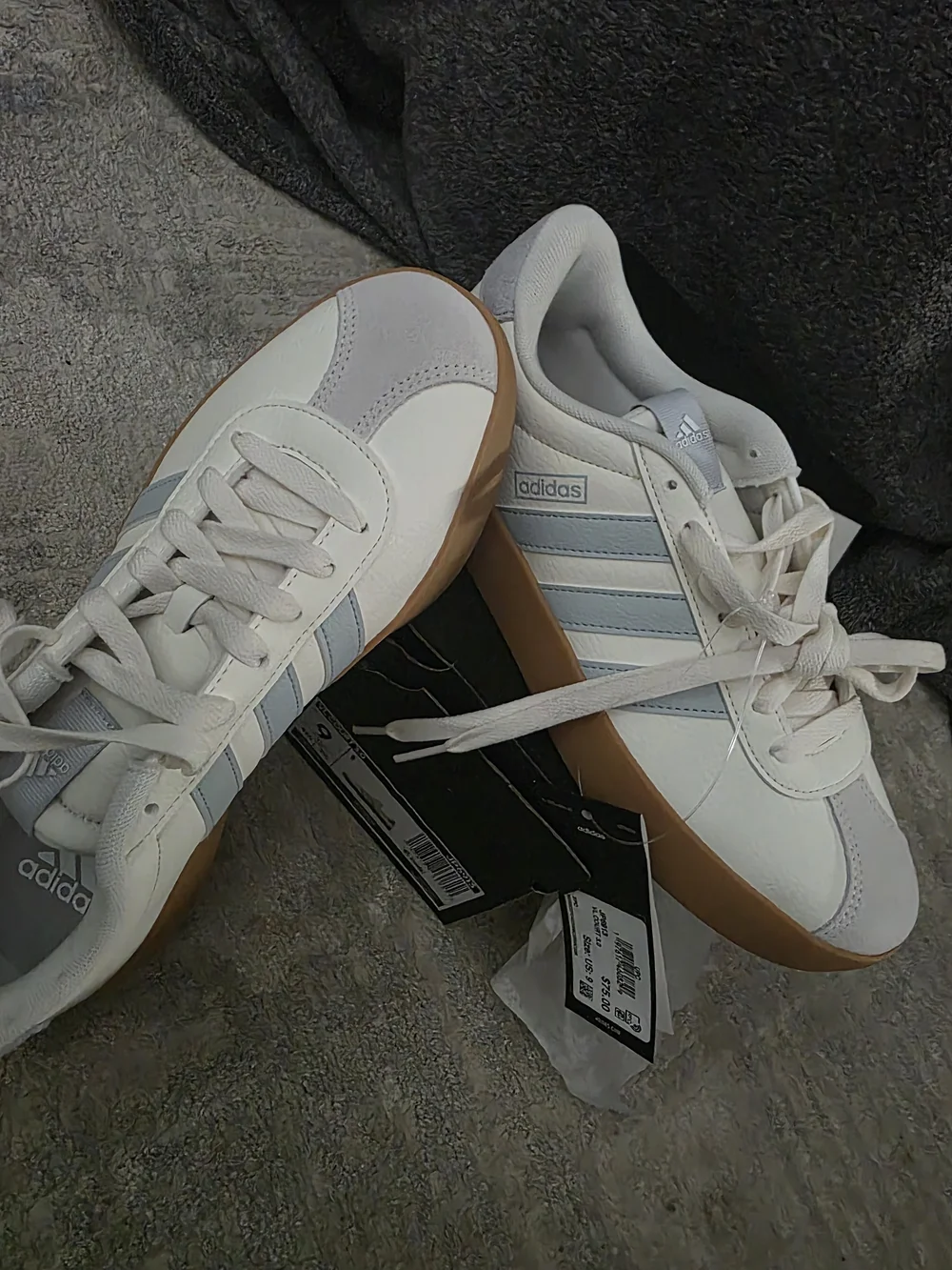 adidas Women’s VL Court 3.0 Sneakers in Core White and Halo Blue with Gum Sole - Picture 4 of 6